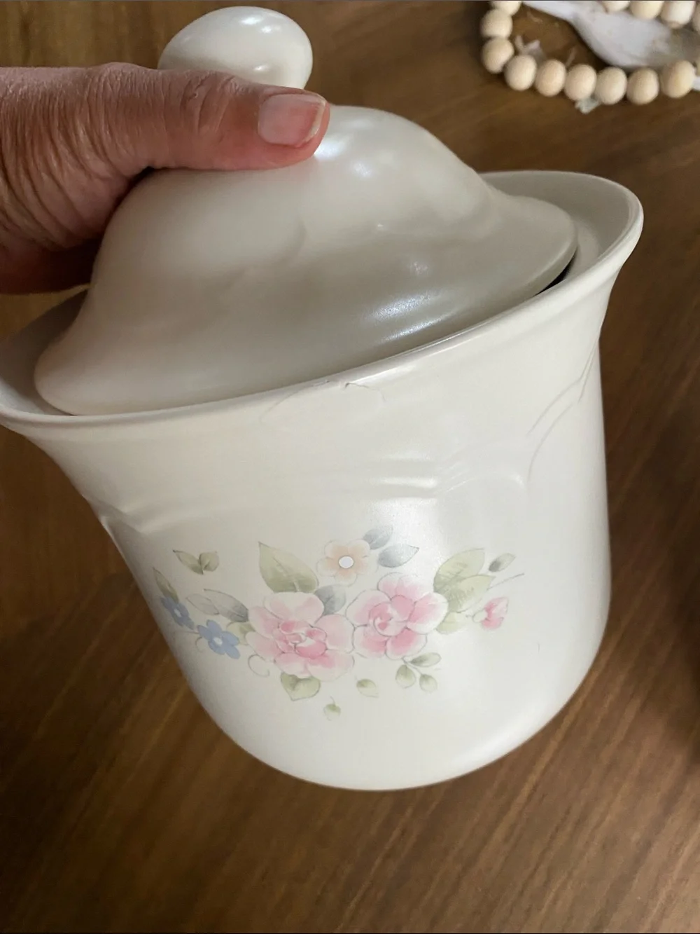Pfaltzgraff tea rose Canister Pair with Pastel Pink and Blue Floral Motif